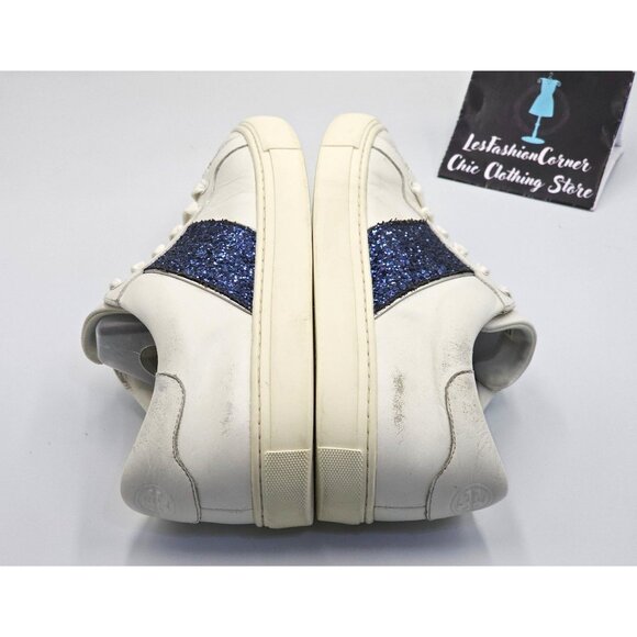 Tory Burch Women's White Leather Blue Glitter Carter Flat Sneakers Sz 11M 2661 - Picture 7 of 16